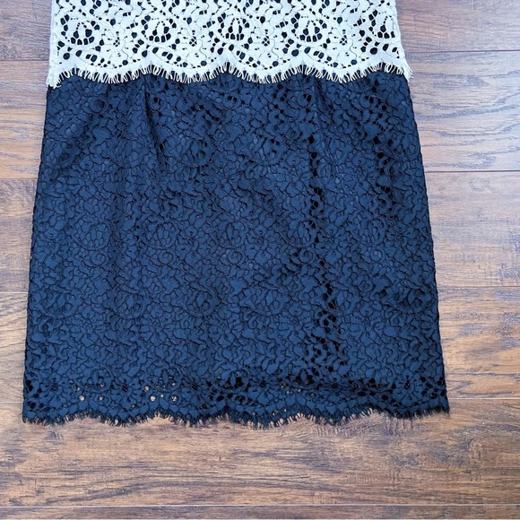 MILLY • Gabrielle Dress color block lace two tone sheath black white cocktail - Picture 9 of 14